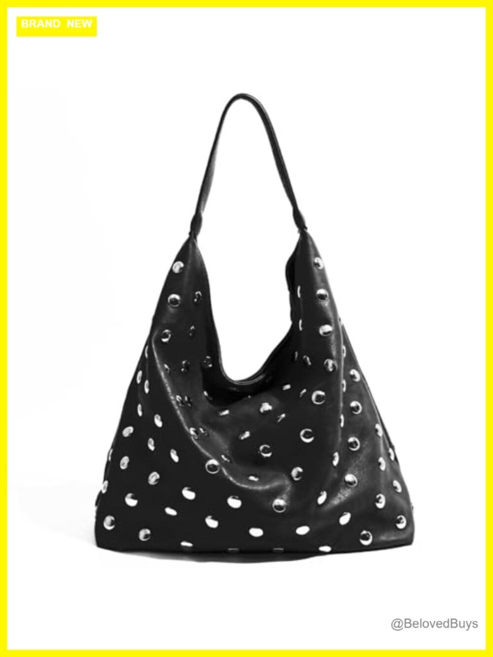 Studded Vegan Leather Hobo Tote Bag
